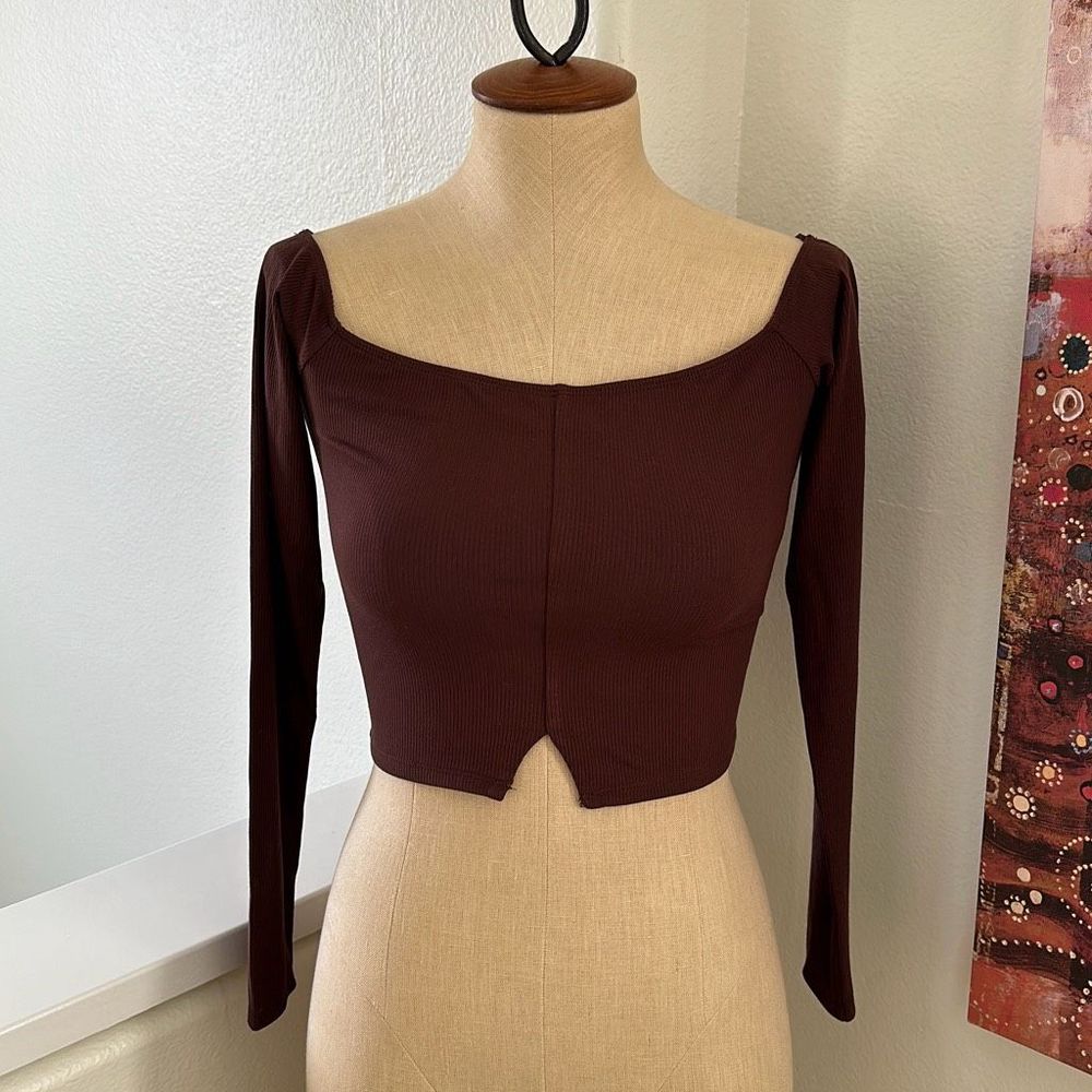 Naked Wardrobe Off Shoulder Crop Top Brown Size M